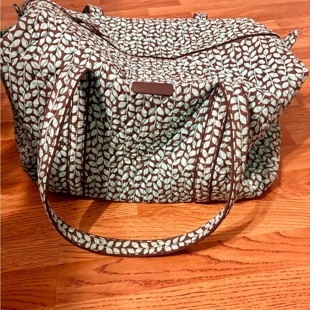 Vera Bradley Quilted Leaf Tote in Mint and Brown